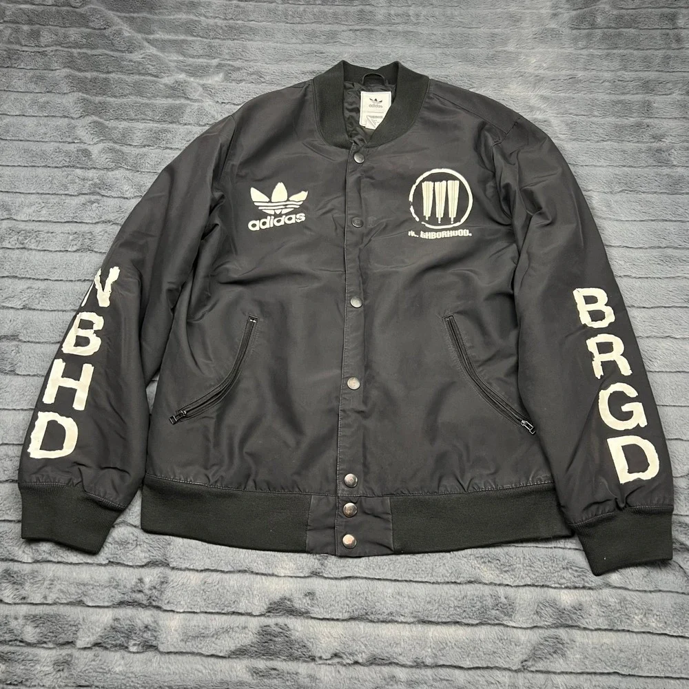 Adidas Neighborhood Tokyo Bomber Jacket Mens Medium Black Graphic Snap Front